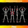 Funny Skeleton Ohio Football Halloween PNG featuring skeleton football fans in scarlet red jerseys, Ohio lettering, pumpkins, and spooky decorations.
