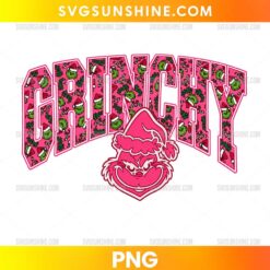 Grinchy Christmas PNG design with pink varsity lettering and Grinch-inspired holiday artwork
