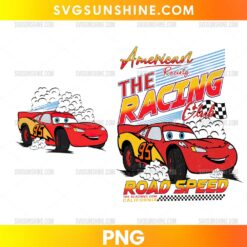 Lightning McQueen Racing Club PNG featuring Disney Cars race car number 95 with retro racing typography and road speed graphics