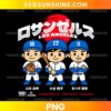 Los Angeles Baseball Players PNG featuring three cartoon baseball players in blue and white uniforms with Japanese lettering
