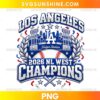 Los Angeles Dodgers 2026 NL West Champions PNG featuring a blue LA-style monogram, stadium illustration, silver laurel branches, baseball, crossed bats, and bold championship lettering.