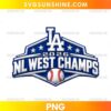 Los Angeles Dodgers 2026 NL West Champs PNG featuring a blue LA-style monogram, silver championship lettering, white stars, and a baseball with red stitching.