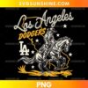 Los Angeles Dodgers Cowboy PNG featuring a cowboy riding a horse, rope lettering, gold accents, and an LA monogram