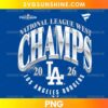 Los Angeles Dodgers National League West Champions 2026 PNG featuring distressed white lettering and a blue LA-inspired monogram