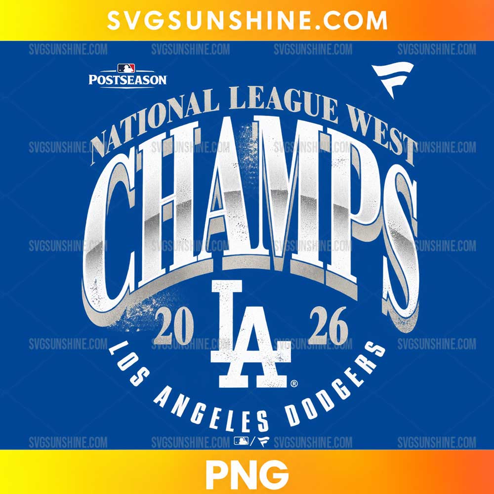 Los Angeles Dodgers National League West Champions 2026 PNG featuring distressed white lettering and a blue LA-inspired monogram