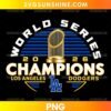 Los Angeles Dodgers World Series Champions 2026 PNG featuring a golden trophy, blue stripes, gold lettering, and an LA-inspired monogram