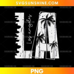 Los Angeles LA Dodgers PNG featuring oversized white LA lettering, black palm trees, a city skyline, and distressed vintage textures