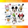 Mickey Mouse and Friends PNG featuring Mickey, Minnie, Donald Duck, Daisy Duck, Goofy, and Pluto cartoon illustrations