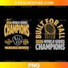 Milwaukee Brewers 2026 Built For All World Series PNG featuring two championship designs with golden lettering, a Brewers-inspired glove emblem, and a geometric trophy.