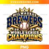 Milwaukee Brewers 2026 Champions Baseball PNG with royal blue and gold lettering, a golden crown, crossed baseball bats, and a central baseball.