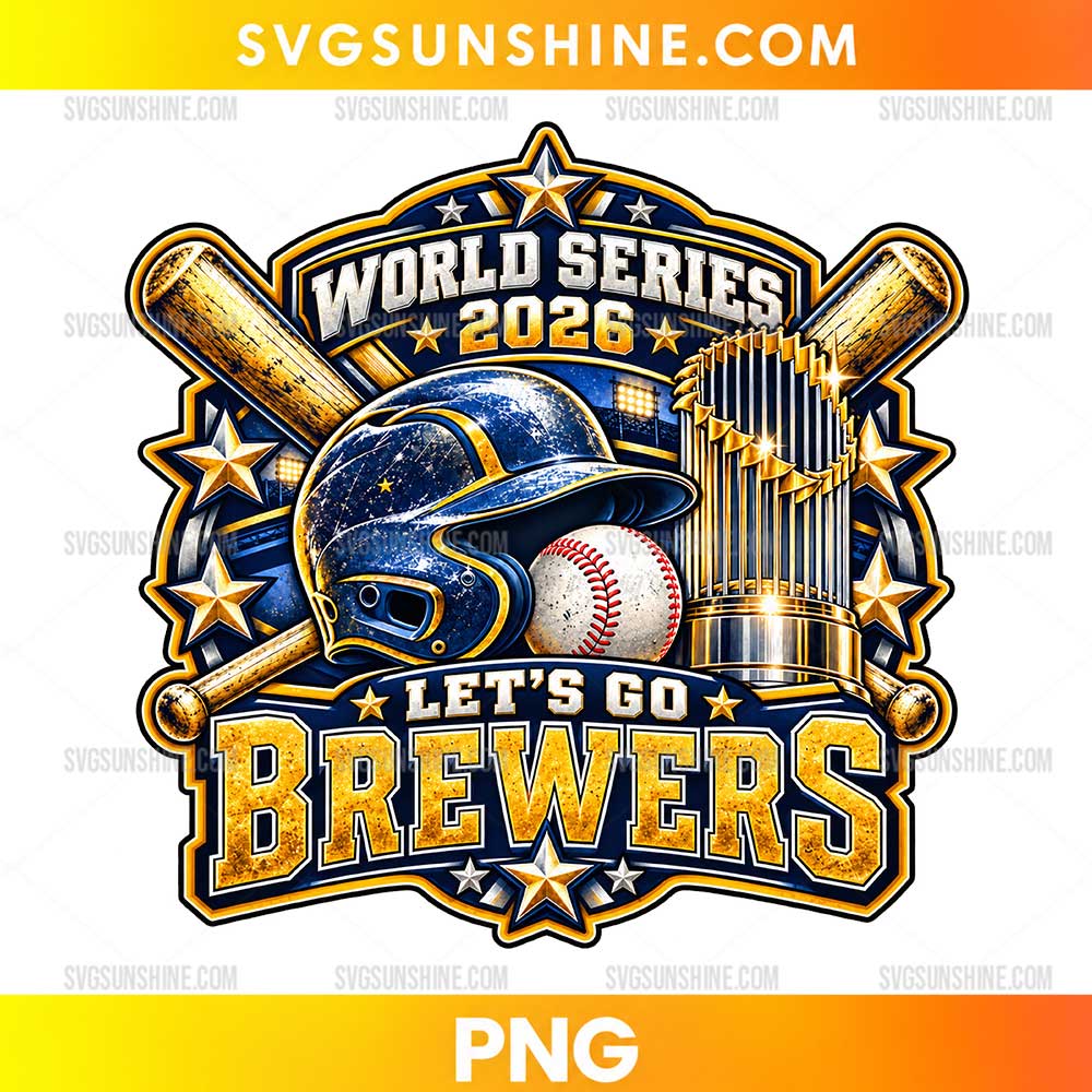 Milwaukee Brewers 2026 Championship PNG featuring a batting helmet, baseball, crossed bats, golden trophy, and bold navy and gold lettering