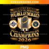 Milwaukee Brewers 2026 Gold World Series Emblem PNG featuring a golden championship trophy, navy blue glove emblem, circular baseball badges, and Champions lettering.