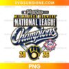 Milwaukee Brewers 2026 National League Champions PNG featuring metallic Champions script, a baseball glove emblem, and navy blue and gold lettering