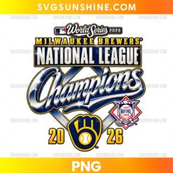 Milwaukee Brewers 2026 National League Champions PNG featuring metallic Champions script, a baseball glove emblem, and navy blue and gold lettering