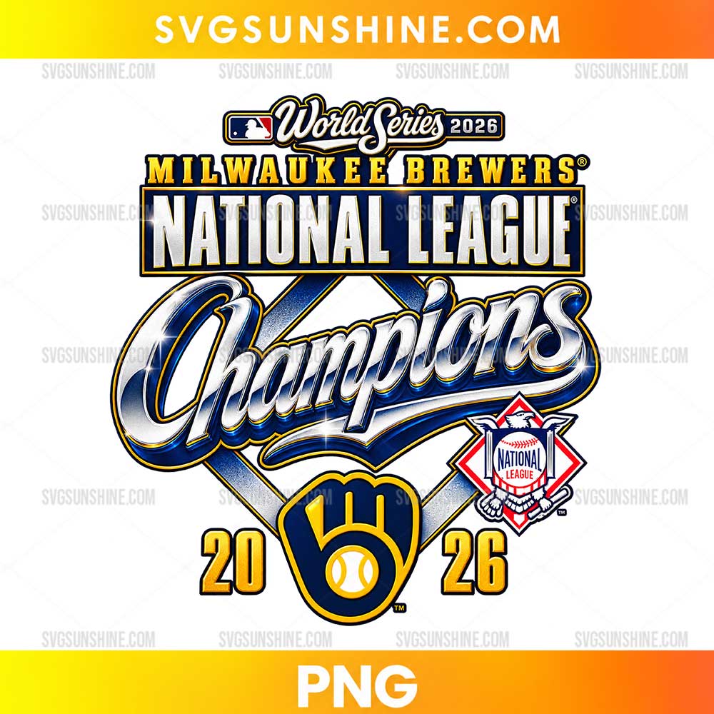 Milwaukee Brewers 2026 National League Champions PNG featuring metallic Champions script, a baseball glove emblem, and navy blue and gold lettering