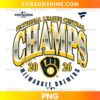 Milwaukee Brewers 2026 NL Central Champions PNG with silver CHAMPS lettering, gold outlines, navy blue baseball glove, and 2026 details