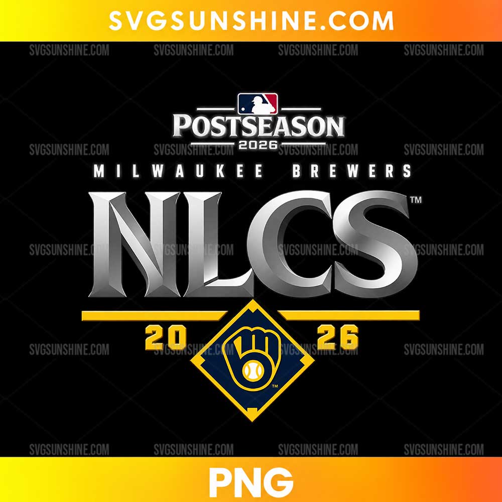 Milwaukee Brewers 2026 NLCS PNG featuring metallic silver lettering, a navy blue baseball glove, golden-yellow diamond emblem, and black background