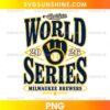 Milwaukee Brewers 2026 World Series Baseball PNG File featuring navy blue lettering, gold outlines, and a baseball glove illustration.