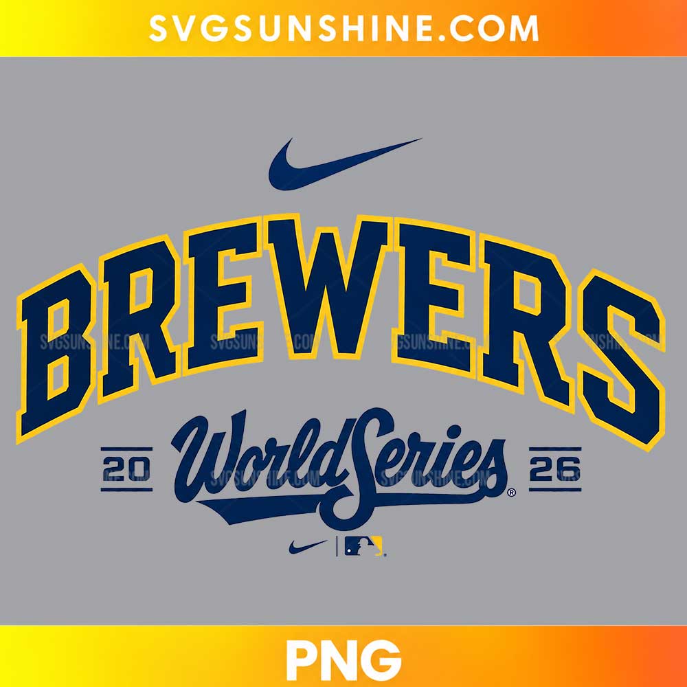 Milwaukee Brewers 2026 World Series PNG featuring navy blue and gold Brewers lettering with a classic championship script design