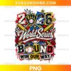Milwaukee Brewers 2026 World Series Bound PNG featuring distressed lettering, crossed baseball bats, a baseball glove, checkerboard patterns, red roses, and gold stars.