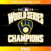 Milwaukee Brewers 2026 World Series Champions PNG with white lettering, gold outlines, navy blue baseball glove, and black background