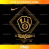 Milwaukee Brewers 2026 World Series PNG featuring a golden baseball glove emblem, layered diamond outlines, and gold script lettering on a black background