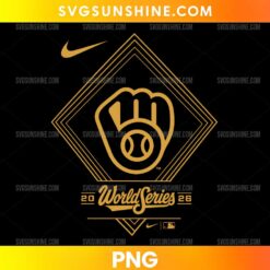 Milwaukee Brewers 2026 World Series PNG featuring a golden baseball glove emblem, layered diamond outlines, and gold script lettering on a black background