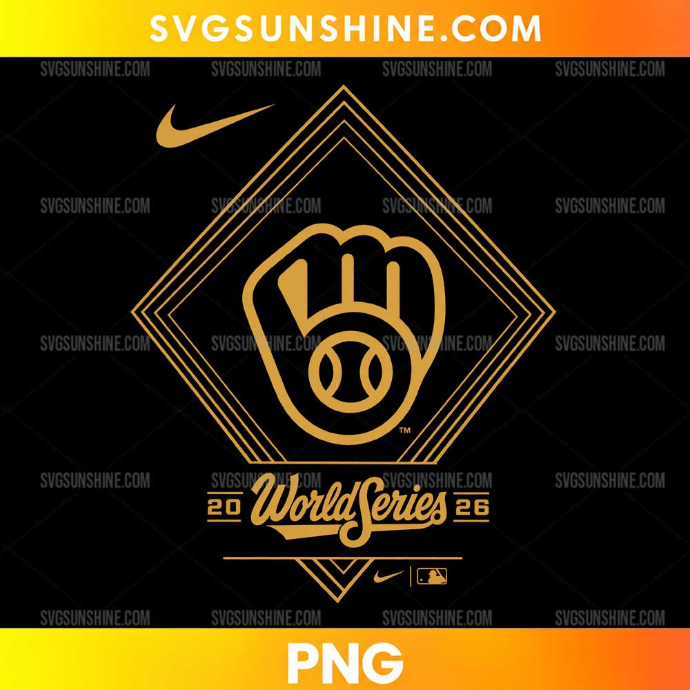Milwaukee Brewers 2026 World Series PNG featuring a golden baseball glove emblem, layered diamond outlines, and gold script lettering on a black background