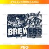 Milwaukee Brewers 2026 World Series PNG featuring distressed navy-and-white lettering, a vintage baseball batter, and a Brewers-inspired glove emblem.