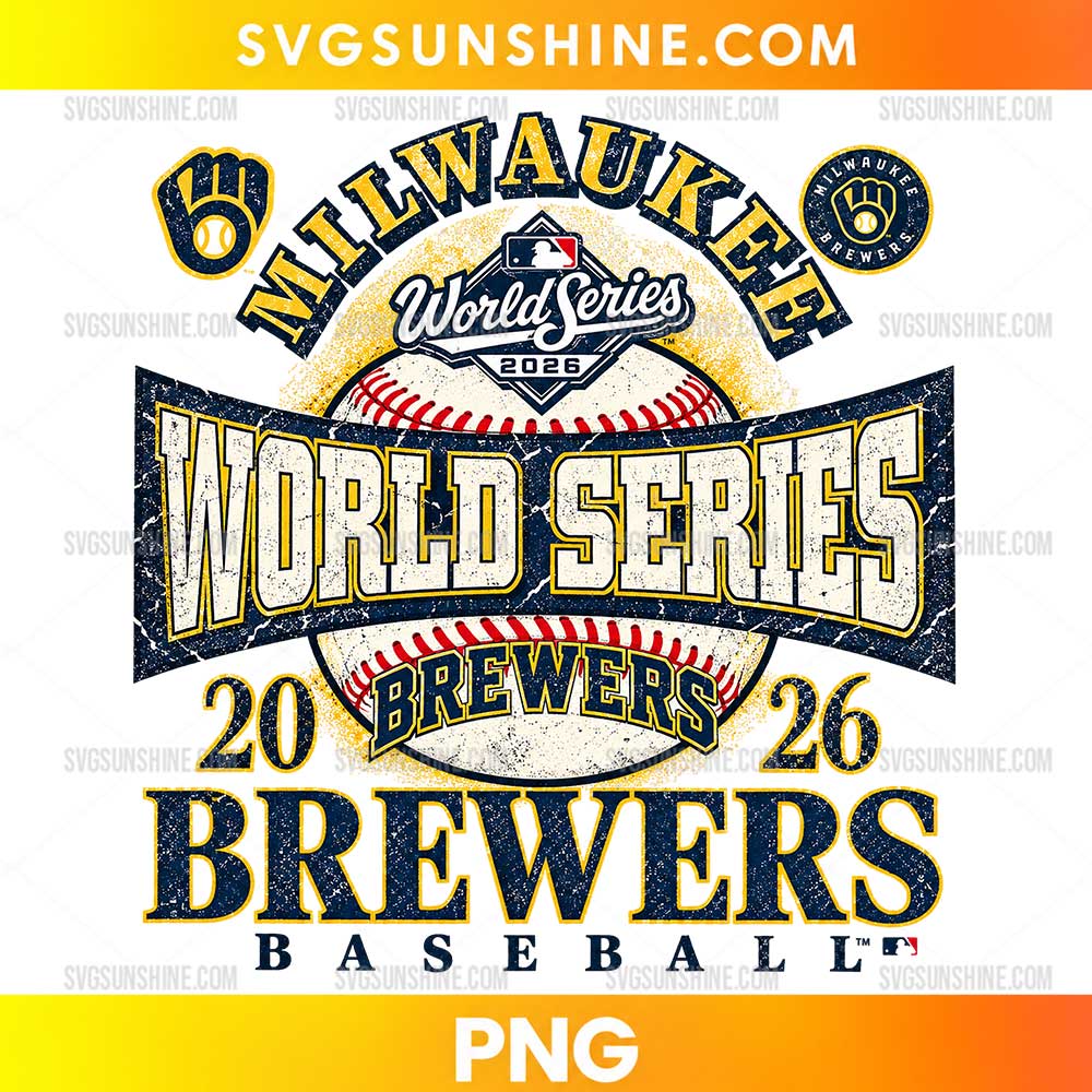 Milwaukee Brewers 2026 World Series PNG featuring vintage distressed lettering, a detailed baseball, and navy blue and gold graphics