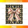 Milwaukee Brewers Baseball Bow PNG featuring repeated navy blue and gold Brewers lettering with a cream baseball bow and red stitching.
