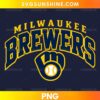 Milwaukee Brewers Baseball PNG featuring arched navy blue lettering, golden yellow outlines, and a baseball glove holding a white baseball