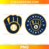 Milwaukee Brewers Baseball Logo PNG Bundle featuring navy blue and gold baseball glove graphics and a circular Brewers-inspired emblem