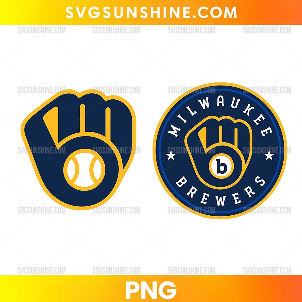 Milwaukee Brewers Baseball Logo PNG Bundle featuring navy blue and gold baseball glove graphics and a circular Brewers-inspired emblem