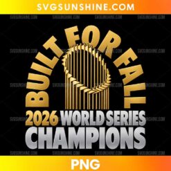 Milwaukee Brewers Built For All 2026 World Series Champions PNG featuring a golden World Series trophy, curved gold lettering, and bold silver championship text.