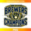 Milwaukee Brewers Champions 2026 PNG featuring navy blue and gold lettering, a baseball glove, and National League championship text.
