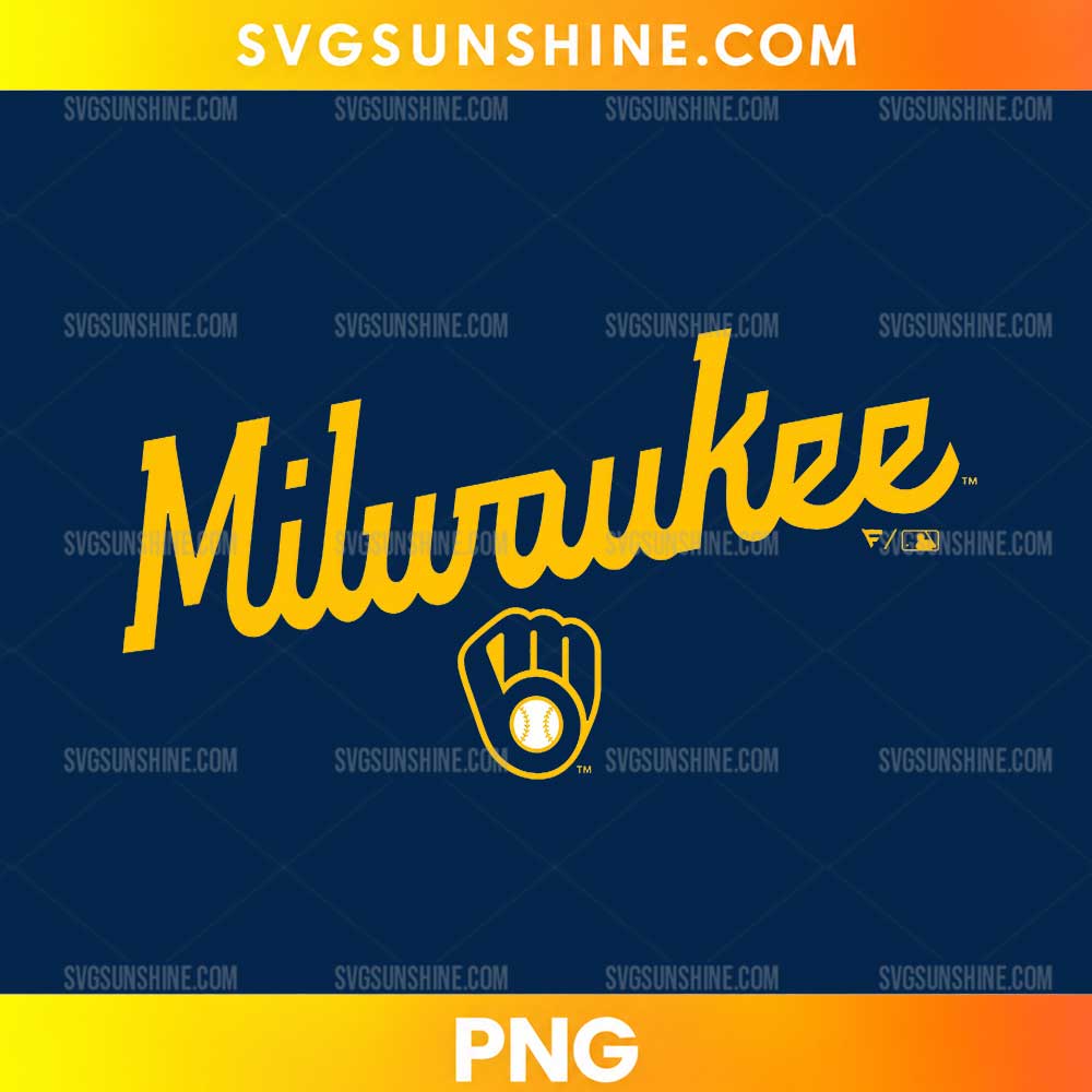 Milwaukee Brewers PNG featuring golden-yellow script lettering and a matching baseball glove holding a baseball