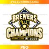Milwaukee Brewers National League Champions 2026 PNG featuring a navy blue and gold diamond emblem, baseball glove, white lettering, and championship text.