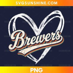 Milwaukee Brewers Retro Script PNG with cream script lettering, distressed white baseball graphics, and red orange and teal outlines