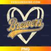 Milwaukee Brewers Vintage Heart PNG with golden script lettering, a distressed cream heart, and navy blue baseball-inspired accents