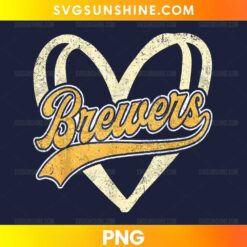Milwaukee Brewers Vintage Heart PNG with golden script lettering, a distressed cream heart, and navy blue baseball-inspired accents