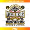 Milwaukee Brewers World Series 2026 PNG featuring bold black and gold lettering, a baseball with red stitching, and vintage baseball graphics.