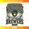 Milwaukee Brewers World Series 2026 PNG featuring a navy and gold baseball glove, diamond-shaped background, baseball illustrations, and bold Brewers lettering.