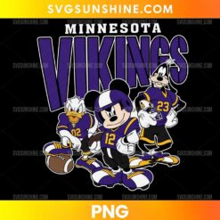 Minnesota Vikings Disney PNG featuring football-themed cartoon-inspired characters in purple football uniforms