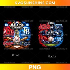MLB ALCS 2026 Cleveland Guardians vs Tampa Bay Rays PNG with baseball bats, stadium scenery, championship lettering, and red and blue team-inspired graphics.