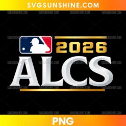 MLB ALCS 2026 PNG design featuring large silver ALCS lettering, gold 2026 numerals, and a baseball emblem on a black background.