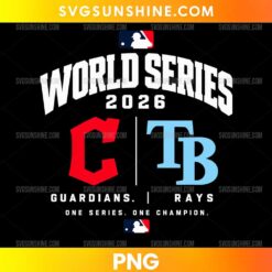 MLB World Series 2026 Cleveland Guardians vs Tampa Bay Rays PNG featuring red C, light blue TB initials, and bold white baseball typography.