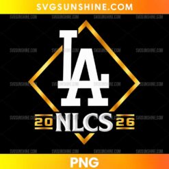 NLCS 2026 PNG featuring a white LA monogram, gold diamond frame, and silver championship lettering
