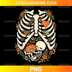 Skeleton Pregnancy Announcement Mom Halloween PNG featuring a spooky skeleton-themed motherhood design for expecting mothers and Halloween baby reveals.