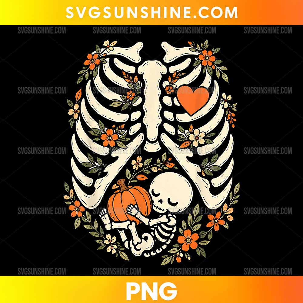 Skeleton Pregnancy Announcement Mom Halloween PNG featuring a spooky skeleton-themed motherhood design for expecting mothers and Halloween baby reveals.